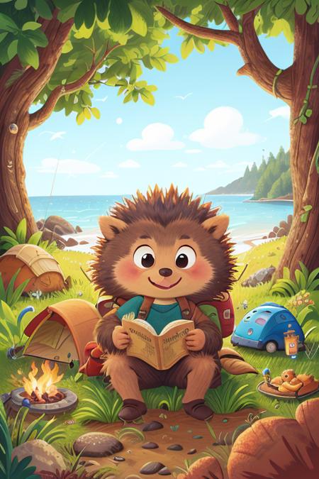 03818-3435676572-a Porcupine is camping, kid, Intertidal Zone.png